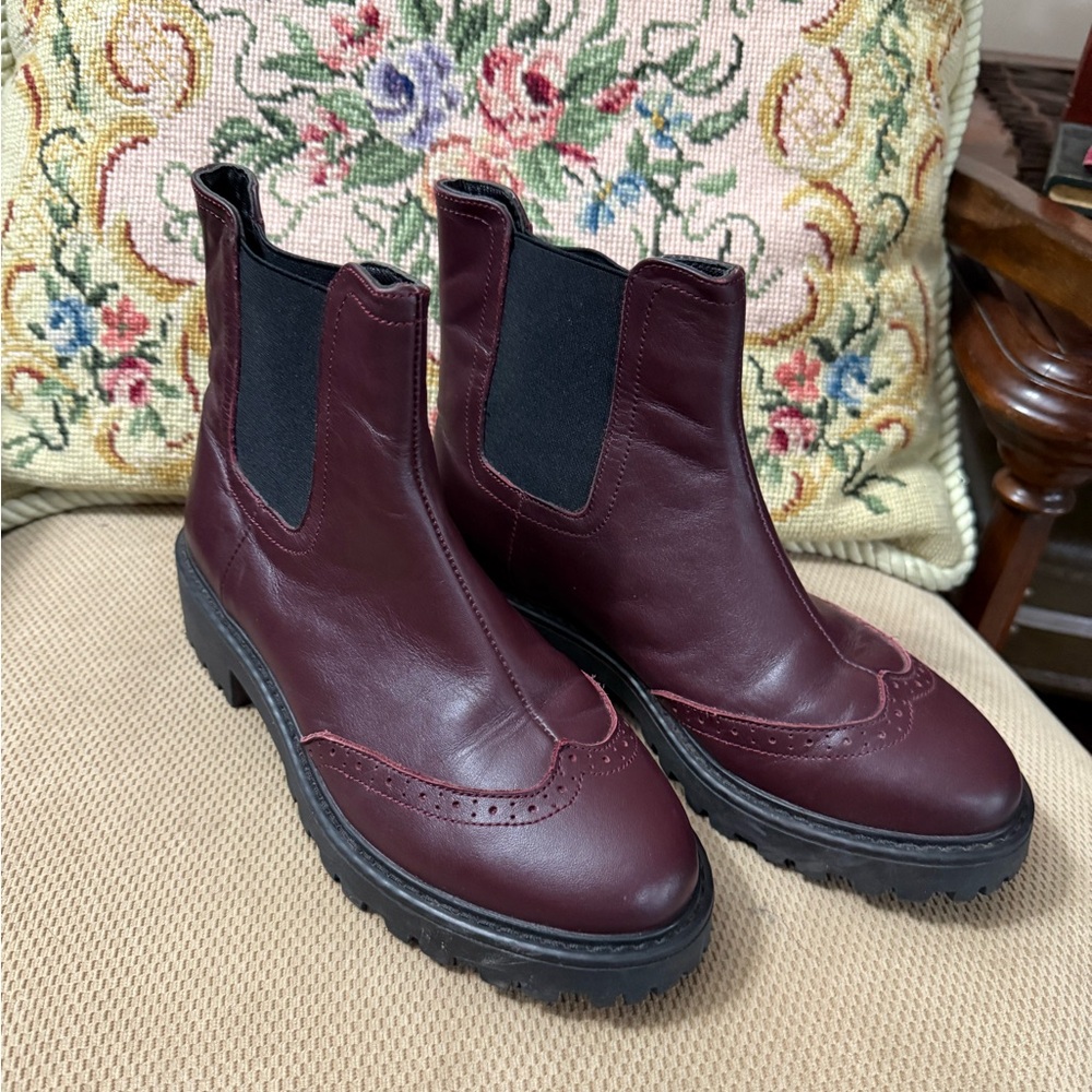 Chic Maroon Leather Ankle Booties